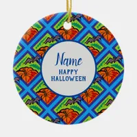 Pumpkins and Bats in Pattern, Name, Halloween, ZSG Ceramic Ornament