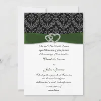 green damask diamante wedding invitation