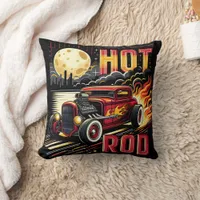 Classic hot rod racing under a full moon at night throw pillow