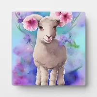 Spring Easter Lamb Floral Watercolor Plaque