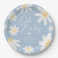 Dusty Blue Boho Daisy Flower Paper Plates