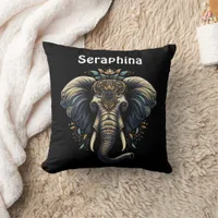 Elegant elephant adorned with intricate patterns throw pillow