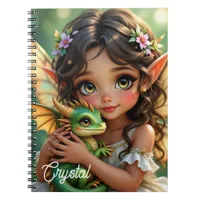 Brown Eyed Elven Fairy and Dragon Personalized Notebook