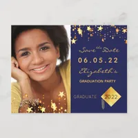Save the Date photo graduation party blue 2025 Postcard