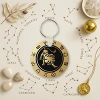 Regal Gold Leo Zodiac Wheel Keychain