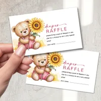 Diaper Raffle Pink Bear Sunflower Baby Shower Enclosure Card