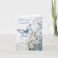 Pretty White Flowers and Blue Butterfly Secret Pal Card