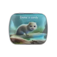 Cute baby otter in pond - personalizable      candy tin