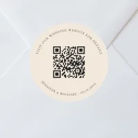 Wedding website QR code details rsvp beige Classic Round Sticker