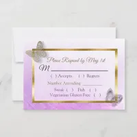 Lavender Gold Striped Butterfly Wedding RSVP card