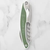 Minimalist Wedding Groomsman Wht/Green ID954 Waiter's Corkscrew