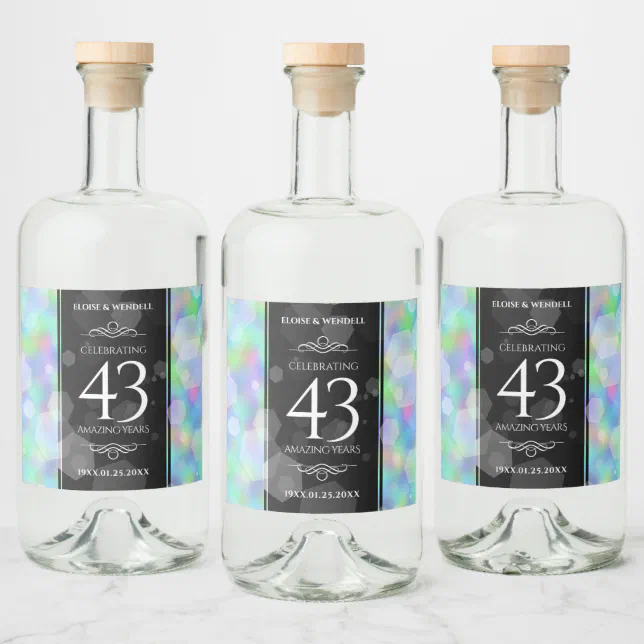 Elegant 43rd Opal Wedding Anniversary Celebration Liquor Bottle Label