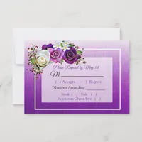 Purple Rose Bouquet Elegant Wedding RSVP card