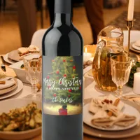 Merry Christmas Tree Happy New Year Family Name Wine Label