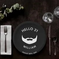 21st birthday black white beard fun guys men paper plates