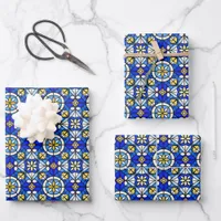 Stained Glass Style Shades of Blue and Yellow Wrapping Paper Sheets