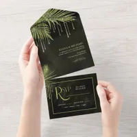 Jewel Palm Leaf Wedding Green ID830 All In One Invitation