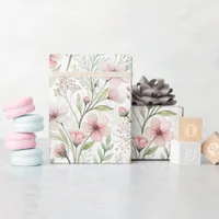 Soft Wildflower Print | Blush & Jade Watercolor Wrapping Paper