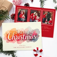 Watercolor Script Merry Christmas Photo Card
