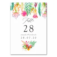 Watercolor Floral Tropical Summer Beach Wedding Table Number