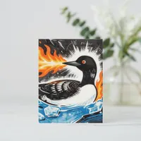 Angry fire breathing MN Loon melting ice Protest Postcard