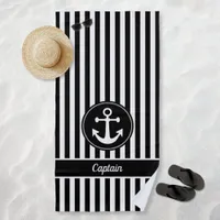 Nautical Anchor Rope Black White Stripes Custom Beach Towel