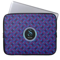 Electric Blue Pink Pattern Monogram Notebook Laptop Sleeve