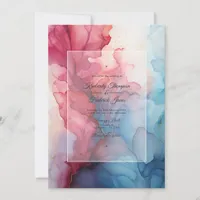 Burgundy and Dusty Blue Ink Wedding Invitation