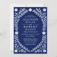 Elegant Boho Navy Floral Wedding Invitation