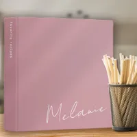 Signature Script Monogram Name Pink White Recipe 3 Ring Binder