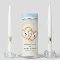 Beach Wedding Unity Candle Set with Sand Hearts