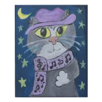 Jazzy Jazz Cat Folk Art Faux Canvas Print