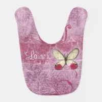 Personalized Burgundy Butterfly Baby Girl Bib