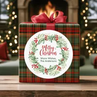 Watercolor Merry Christmas Wreath Custom Gift Classic Round Sticker