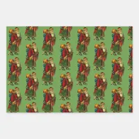 Vintage Old World Santas Wrapping Paper Sheets