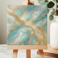 Aquamarine Marble Gold Glitter Veins and Swirls Ceramic Tile