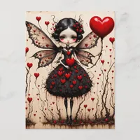 Dark Valentine Fairy Red Heart Dress Postcard