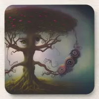 I Spy With My Big Eye - Surreal Tree AI Art Beverage Coaster