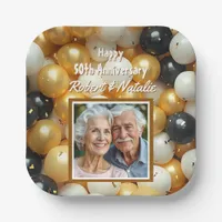 Black and Gold Balloons | Personalized Anniversary Paper Plates