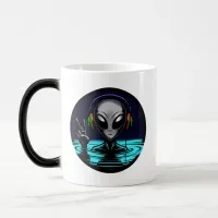 Alien in Water with Headphones giving Peace Sign  Magic Mug