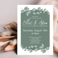 Sage Green White Font Watercolor Eucalyptus Invitation