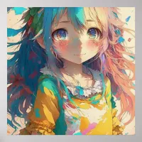 Beautiful Colorful Anime Girl Poster