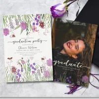 Elegant Watercolor Wildflowers Graduation Party  Invitation