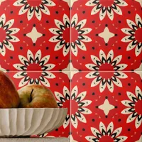 Red Vibrant Floral Ethnic Geometric Mosaic Pattern Ceramic Tile