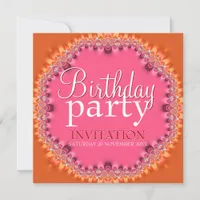 Pretty Orange Pink Lace Birthday Party Invitations