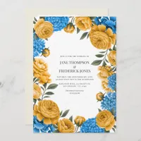 Marigold and French Blue Watercolor Floral Wedding Invitation
