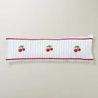 Red Cherries on Blue Stripes Pattern Body Pillow