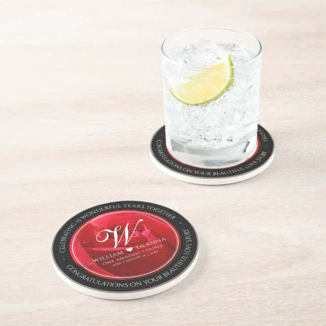 Elegant 15th 26th Rose Wedding Anniversary Coaster