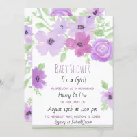 Watercolor Floral Girl's Baby Shower Invitation