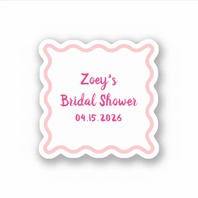 Hand Drawn Pink Wavy Border Bridal Shower Cute  Sticker